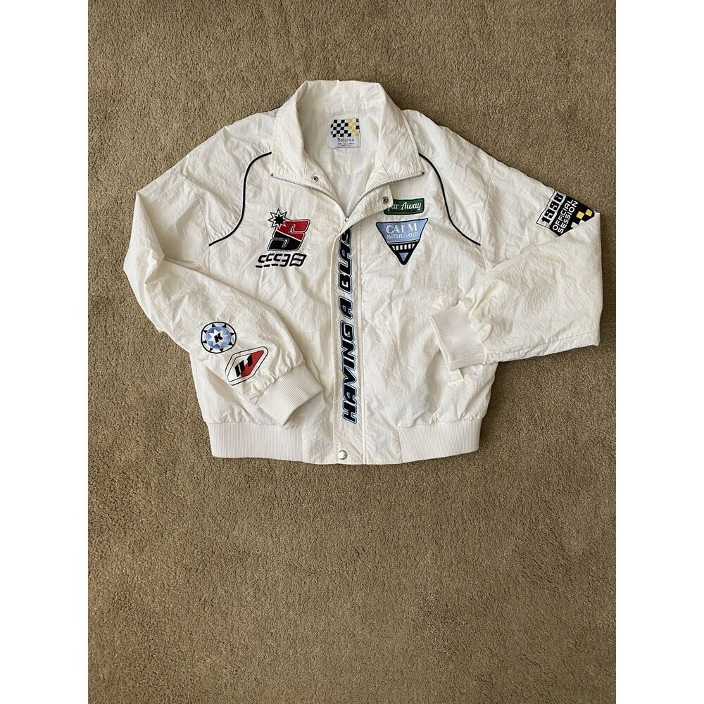 Bershka "Having a Blast" Graphic Racing Jacket Crop Length Y2k Women’s Size S